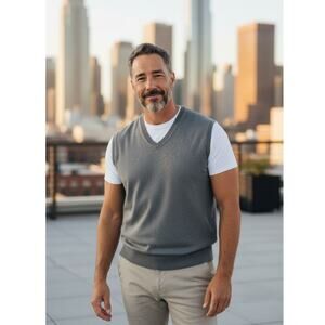 Kallspin Cashmere Wool Sweater Vest Men's Sz L Gray Office Workwear Professional